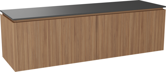 Balmani Eclips meuble salle de bains suspendu 180 x 55 cm Teck avec Stretto tablette simple ou double en Granit noir, Nervure droite symétrique verticale