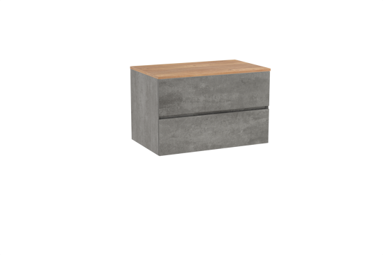 Storke Edge hängendes Möbelstück Set: 85 x 52 cm, Beton dunkelgrau, mit Panton Einzel Waschtischplatte, Melamin Rohe Eiche