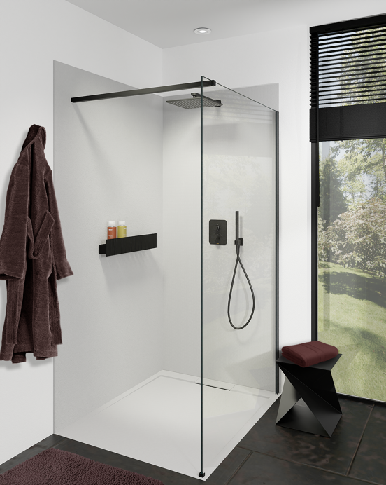 Balmani Zeno douchewandbekleding 120 x 120 x 220 cm composietmarmer lichtgrijs leisteenstructuur