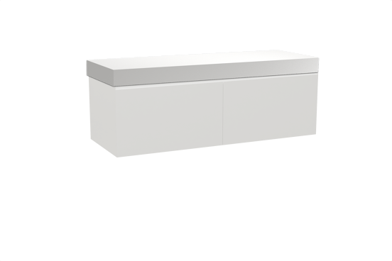 Balmani Idra hängendes Möbelstück Set: 150 x 55 cm, Weiß matt, mit Dominus Einzel- oder Doppel Waschtischplatte, Solid Surface Weiß matt