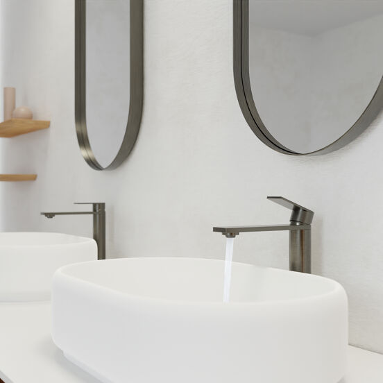 Blaufoss Fenix verhoogde wastafelkraan brushed gunmetal