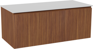 Balmani Sfera hängendes Möbelstück Set: 120 x 55 cm, Amerikanischer Nussbaum, mit Stretto Einzel- oder Doppel Waschtischplatte, Solid Surface Weiß matt
