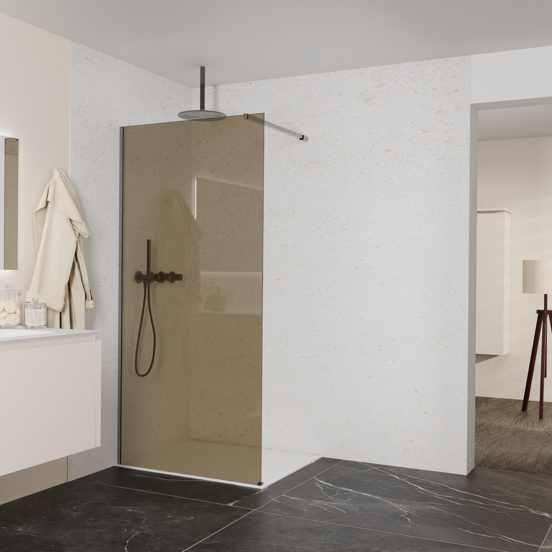 Balmani Modular Walk-In Dusche: 100 x 200 cm, Bronze Glas, inklusive Coating, Profil Brushed GunMetal