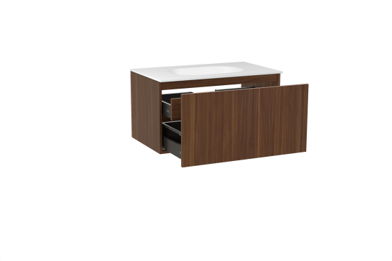 Balmani Sfera hängendes Möbelstück Set: 90 x 55 cm, Amerikanischer Nussbaum, mit Tablo Oval Einzelwaschtisch, Solid Surface Weiß matt