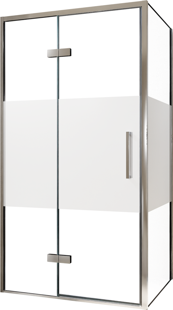 Balmani Senses Design douchehoek met linkse draaideur en vaste zijwand, 100 x 90 cm, Helder glas met matte strook, Chroom profielen, met coating