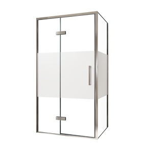 Balmani Senses Design douchehoek met linkse draaideur en vaste zijwand, 100 x 80 cm, Helder glas met matte strook, Chroom profielen