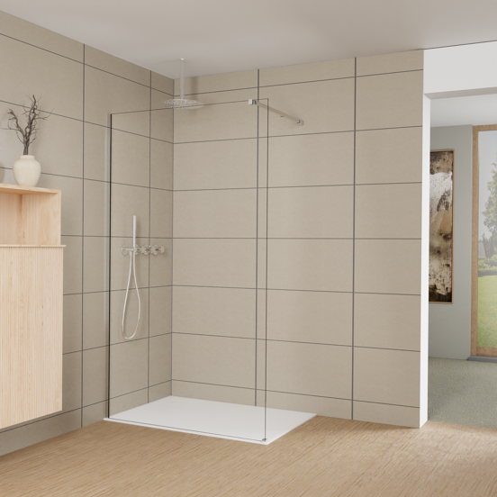 Balmani Modular douche à l'italienne: 120 x 200 cm, Verre extra transparent, avec coating, Profil Chrome brillant