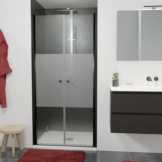 Luca Varess Kuresa porte battante 100 x 200 cm verre transparent avec bande matte profil noir mat