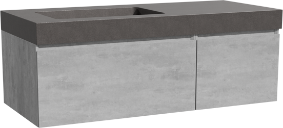 Storke Edge meuble salle de bains suspendu 120 x 52 cm béton gris foncé avec Scuro High vasque asymétrique gauche en quartz noir mat