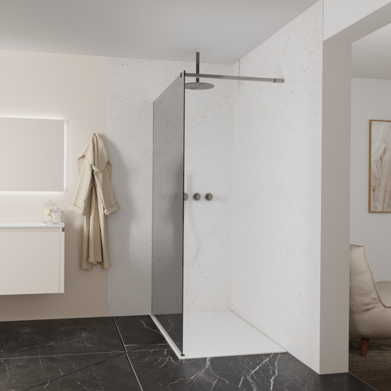 Balmani Modular Walk-In Dusche: 140 x 200 cm, Reflex-Spiegelglas, Profil Brushed GunMetal