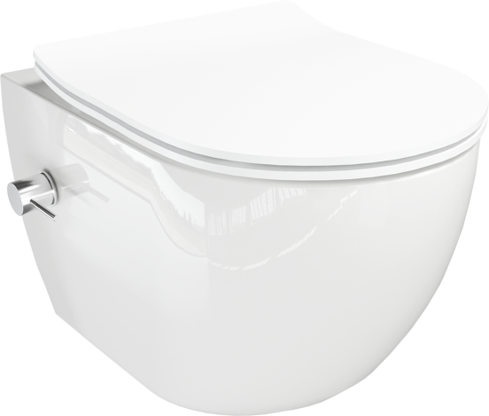 WC Set: Luca Varess Moreno Bidet, Weiß glänzend, spülrandlos, Burda Element für Wand-WC mit Geberit Sigma UP320 Spülkasten und Luca Varess Betätigungsplatte