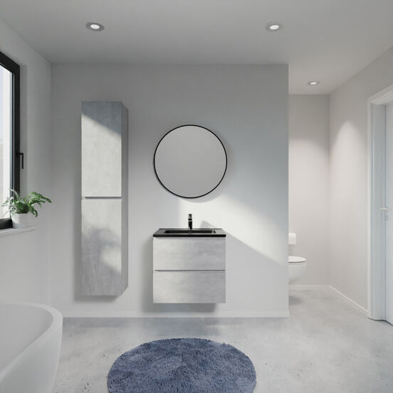 Linie Lado meuble salle de bains suspendu 60 x 46 cm béton gris foncé avec Vano plan simple en marbre composite noir mat