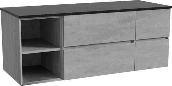 Storke Edge hängendes Möbelstück Set: 135 x 52 cm, Beton dunkelgrau, mit Panton Einzel- oder Doppel Waschtischplatte, Pulverbeschichtetes MDF Schwarz matt