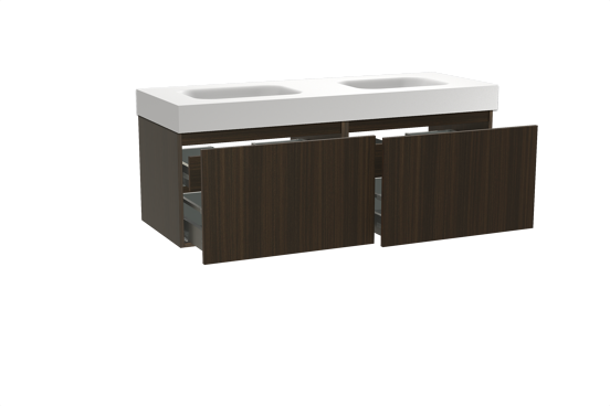 Balmani Sfera meuble salle de bains suspendu 150 x 55 cm eucalyptus avec Arcato double vasque en solid surface blanc mat