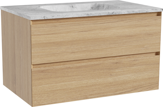 Balmani Mitra meuble salle de bains suspendu 90 x 55 cm chêne naturel avec Tablo Arcato plan simple en marbre carrara