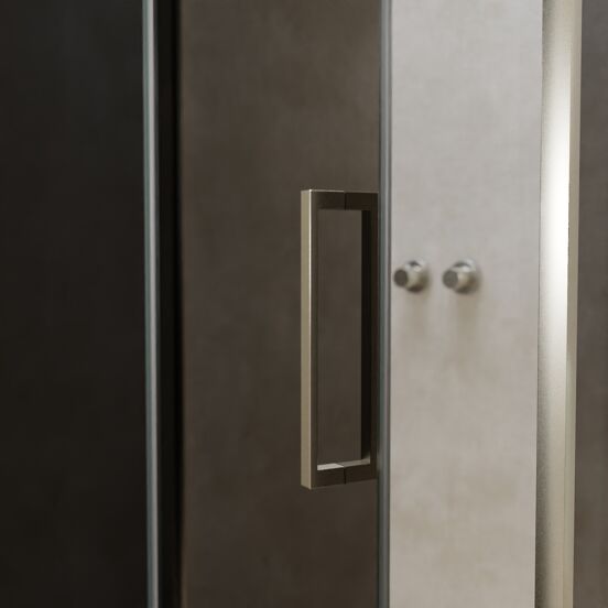 Balmani Senses Design douchehoek met linkse draaideur en vaste zijwand, 120 x 90 cm, Rookglas, Brushed CoolMetal profielen, met coating