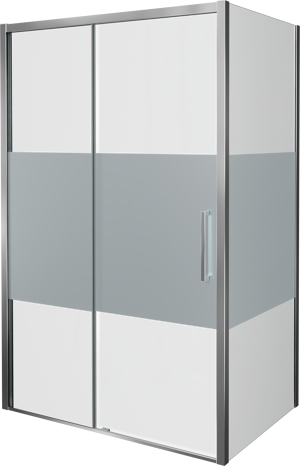 Balmani Senses Design Eckdusche: Schiebetür (Links) mit fixierte Seitenwand, 160 x 100 cm, Klarglas mit mattiertem Streifen, Profil Chrom glänzend