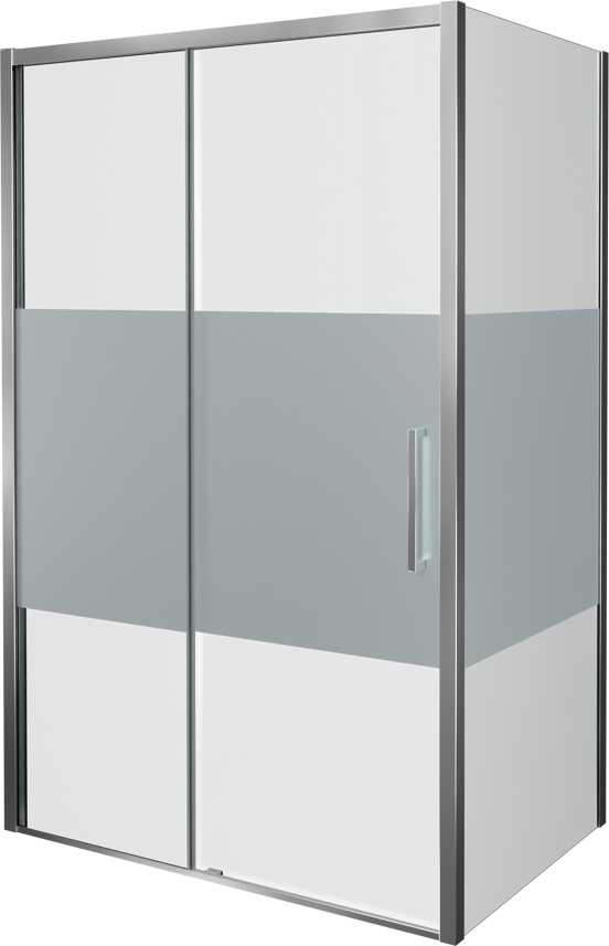 Balmani Senses Design douchehoek met linkse schuifdeur en vaste zijwand, 140 x 80 cm, Helder glas met matte strook, Glanzend chroom profielen, met coating
