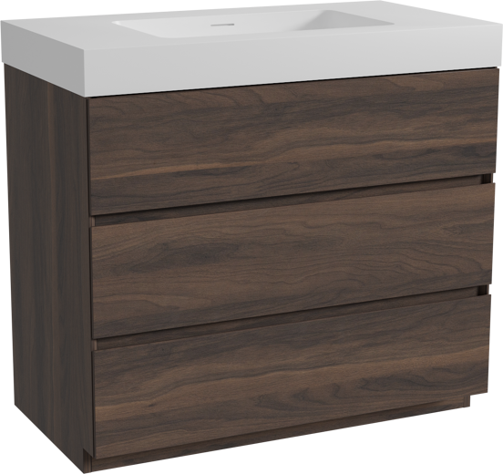 Storke Edge meuble salle de bains à poser 95 x 52 cm noyer avec Mata High plan simple en solid surface blanc mat