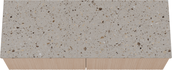 Balmani Forma meuble salle de bains suspendu 150 x 55 cm chêne naturel avec Stretto tablette simple ou double en terrazzo greige terrazzo, Nervure circulaire asymétrique verticale