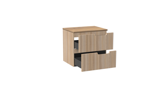Linie Ribbo meuble salle de bains suspendu 60 x 46 cm chêne clair avec Lado tablette simple en mélaminé chêne naturel, Nervure circulaire symétrique verticale