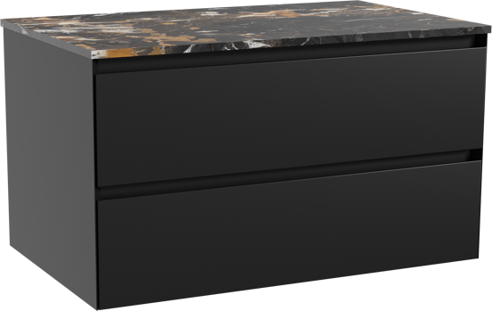 Balmani Mitra meuble salle de bains suspendu 90 x 55 cm noir mat avec Stretto tablette simple en marbre portoro gold