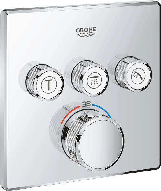 Grohe Grohtherm SmartControl Square Thermostat-Duscharmatur: Unterputz, für 3 Verbraucher, Chrom glänzend