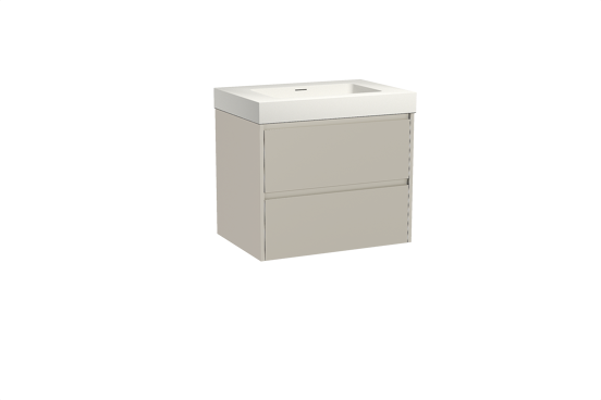 Storke Seda zwevend badkamermeubel 75 x 52 cm zijdegrijs met Mata High enkele wastafel in solid surface mat wit