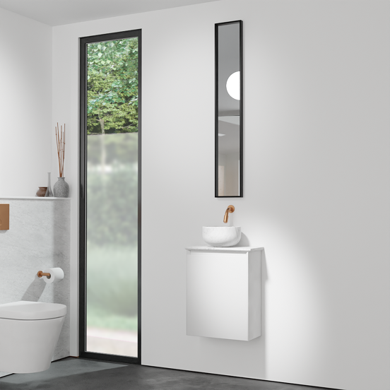 Balmani Mitra zwevend toiletmeubel 42 x 21 cm mat wit met Facetta tablet en Bowl waskom in Carrara marmer