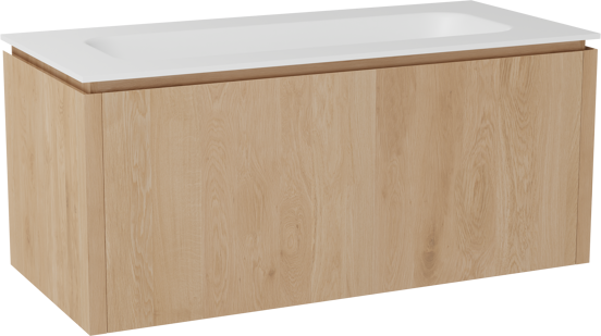 Balmani Eclips zwevend badkamermeubel 120 x 55 cm Natuur eik met Tablo Arcato enkele wastafel in Solid Surface mat wit