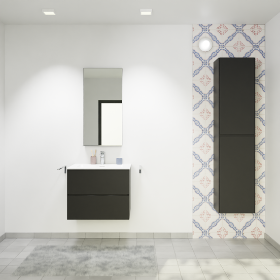 Storke Edge meuble salle de bains suspendu 65 x 52 cm noir mat avec Scuro High plan simple en quartz noir mat