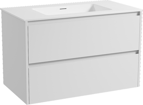 Storke Seda zwevend badkamermeubel 95 x 52 cm mat wit met Mata enkele wastafel in solid surface mat wit