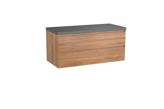 Balmani Mitra zwevend badkamermeubel 120 x 55 cm teak met Rock enkel tablet in graniet zwart