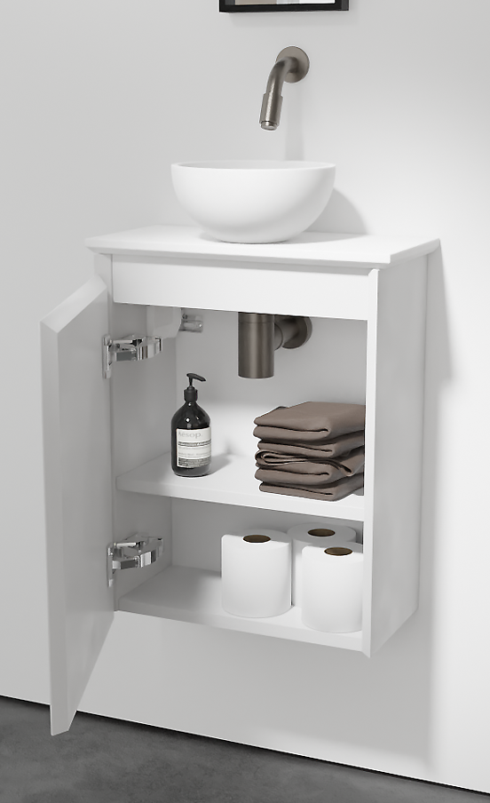 Balmani Mitra meuble wc suspendu 42 x 21 cm blanc mat avec Facetta tablette et Jazz vaque à poser en mat Solid Surface