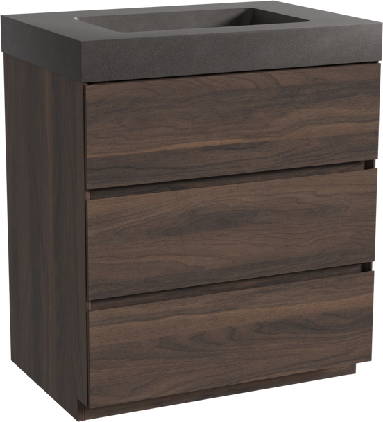 Storke Edge staand badkamermeubel 75 x 52 cm notelaar met Scuro High enkele wastafel in kwarts mat zwart