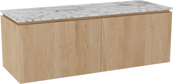 Balmani Eclips hängendes Möbelstück Set: 150 x 55 cm, Eiche Natur, mit Stretto Einzel- oder Doppel Waschtischplatte Carrara-Marmor