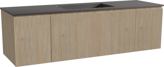 Storke Ribs hängendes Möbelstück Set: 165 x 52 cm, Rohe Eiche, mit Scuro Einzelwaschtisch, Quarz, Schwarz matt, Vertikale symmetrische gerade Rippe