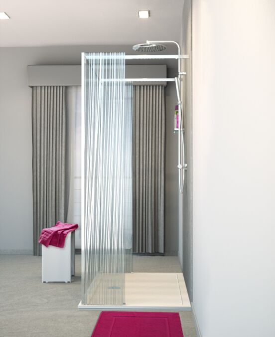 Balmani Modular Walk-In-Dusche mit freistehender Wand und fixiertem Paneel 120 x 200 cm, Mikado Glas, Profil chrom glänzend
