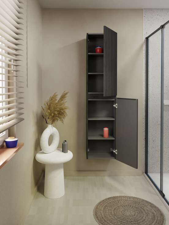 Storke Ribs zwevende badkamerkast zwarte eik 40 x 30 x 170 cm