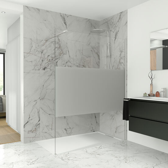 Balmani Modular inloopdouche 180 x 200 cm helder glas met matte strook geborsteld inox profiel