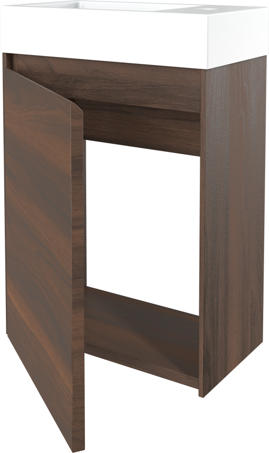 Storke Edge zwevend toiletmeubel 40 x 22 cm notelaar met Vida wastafel in glanzend composiet marmer