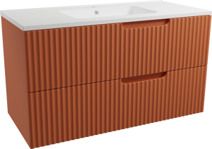 Linie Ribbo meuble salle de bains suspendu 100 x 46 cm cotto avec Vano plan simple en marbre composite blanc mat, Nervure circulaire symétrique verticale