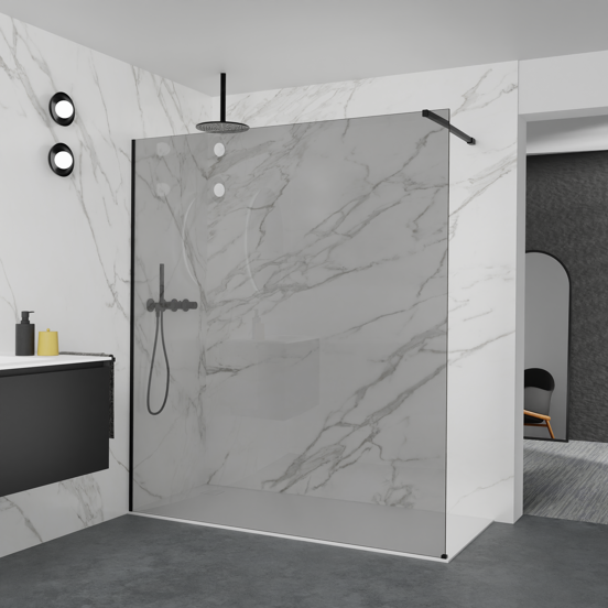 Balmani Modular Walk-In Dusche: 180 x 200 cm, Rauchglas, Profil Schwarz matt