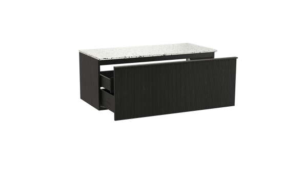 Balmani Forma meuble salle de bains suspendu 120 x 55 cm chêne noir avec Stretto tablette simple ou double en blanc/noir mat terrazzo, Nervure droite symétrique verticale