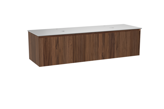 Balmani Idra meuble salle de bains suspendu 180 x 55 cm noyer avec Facetta tablette double en solid surface blanc mat