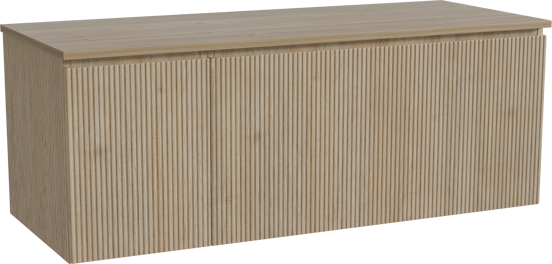Storke Ribs hängendes Möbelstück Set: 130 x 52 cm, Rohe Eiche, mit Panton Einzel- oder Doppel Waschtischplatte, Melamin, Rohe Eiche, Vertikale symmetrische gerade Rippe