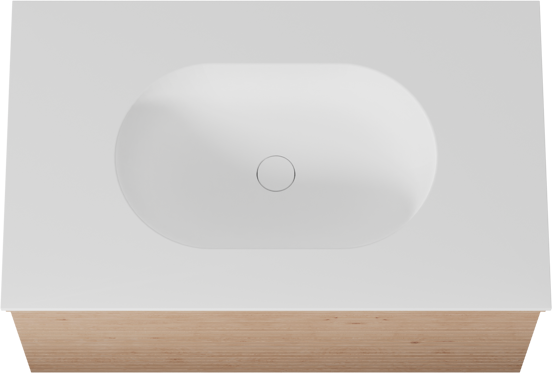 Balmani Forma zwevend badkamermeubel 90 x 55 cm natuur eik met Tablo Oval enkele wastafel in solid surface mat wit, Horizontale symmetrische rechte ribbel