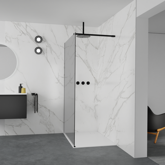 Balmani Modular Walk-In Dusche: 120 x 200 cm, Rauchglas, inklusive Coating, Profil Schwarz matt