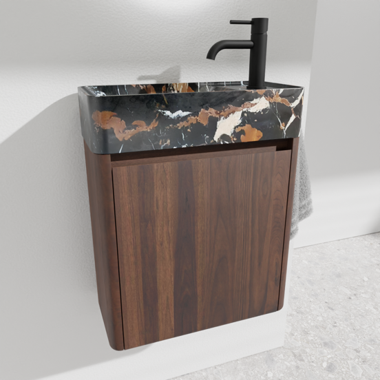 Balmani Fara zwevend toiletmeubel 45 x 22 cm amerikaans notenhout met Fara wastafel in Portoro Gold marmer