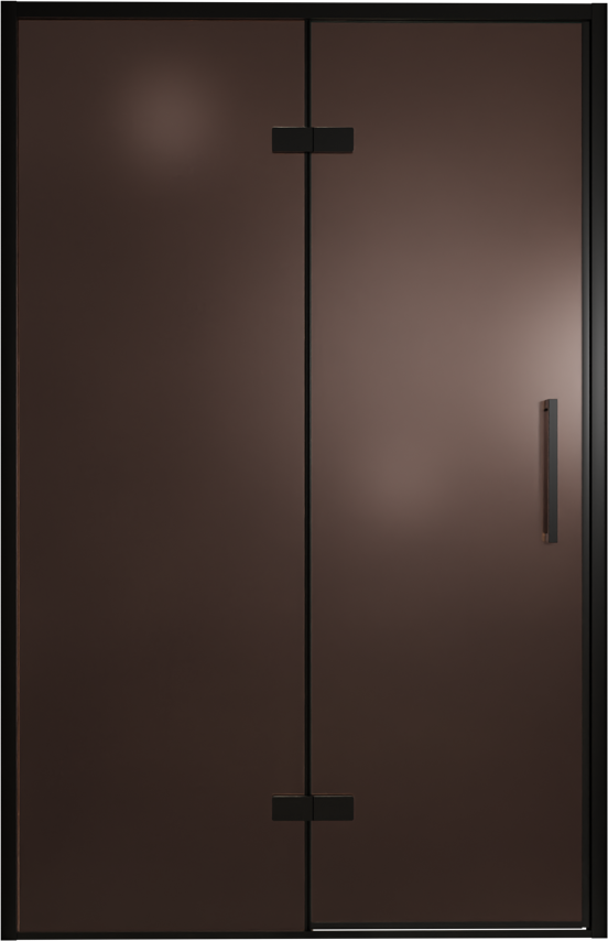 Balmani Senses Design douche draaideur links 140 cm x 210 cm Brons glas, Zwarte profielen, met coating